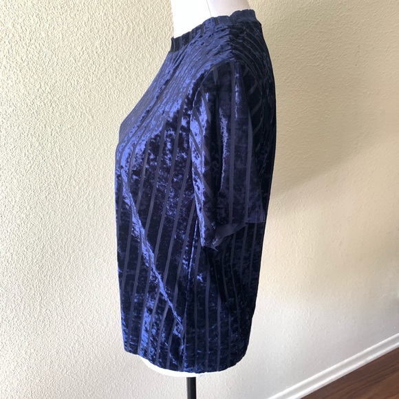 3/$15 Velvet Mesh Vertical Stripe Short Sleeve Tee - Picture 6 of 9